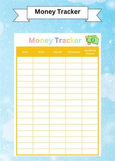 Printable Children's Simple Money Tracker / Kids Financial Expense and