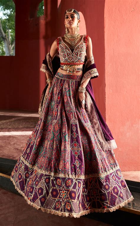 Womens Coral Jamawar Embroidered Lehenga Set Aditi Gupta