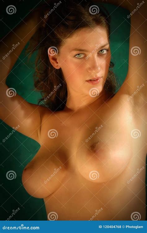 Gorgeous And Brunette Woman Naked In The Studio Stock Photo Image Of Grey Leaves