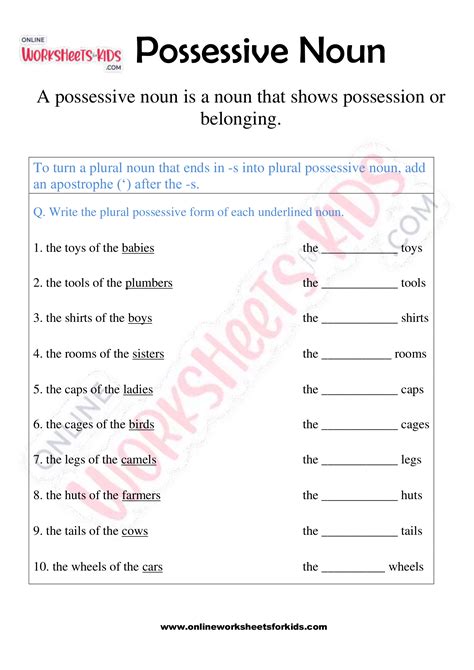 Free Printable Possessive Noun Worksheets For Grade 2 Worksheets Library