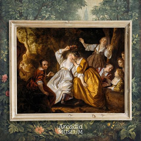 Sapphic Kiss In The Woods Poster Renaissance Lesbian Art Print Vintage Painting Subtle