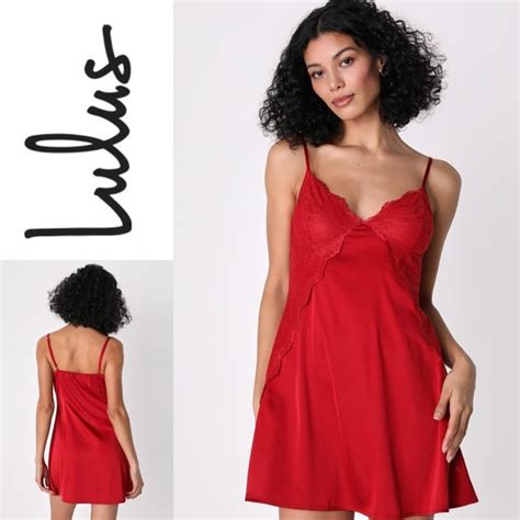 Lulus Intimates Sleepwear Nwt Lulus Sweetest Dreamer Red Satin Lace Lingerie Slip Poshmark