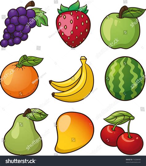 Vektor Stok Nine Vector Fruits Vector Illustration Simple Tanpa