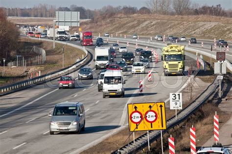 Vejarbejde P K Ge Bugt Motorvejen Ved Solr D Strand Stock Foto