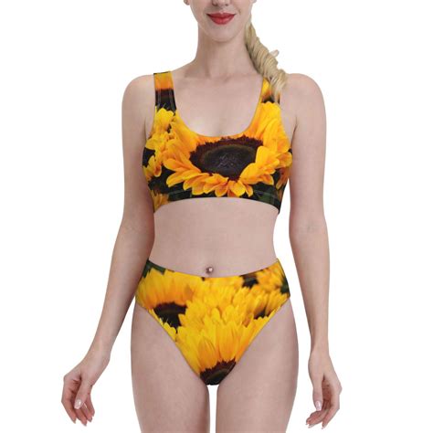 Haiem Flower Bush Sunflower Women S High Waisted Bikini Set Two Piece Bathing Suits High Cut