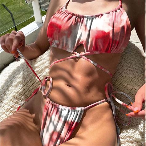 Lilgiuy Plus Size Swimsuit For Fashion Women Split Swimsuit Show Waist Printing Charming Bikini