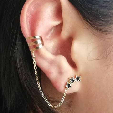 Arete Tipo Earcuff De Ba O De Oro Estrellas Arete Piercing