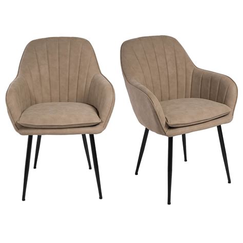 Set of 2 Beige Faux Leather Tub Dining Chairs - Logan - Furniture123