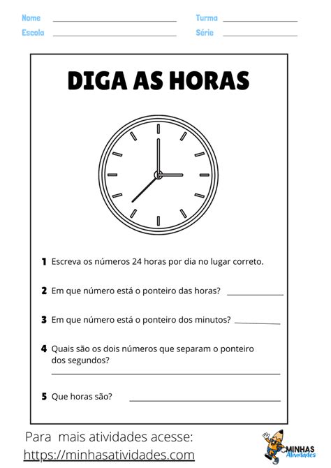 Atividades Sobre Horas 1 Ano Alfabetização
