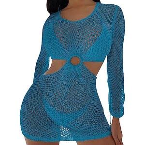 Ranuw Donne Hollow Out Bikini Cover Up Girocollo Beach Dress Moda Crochet Maniche Lunghe Costumi