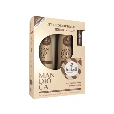 Kit Haskell Mandioca Shampoo 500ml Condicionador 500ml Esmalte