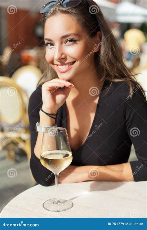 Brunette Beauty Having Wine Fun Stock Photo Image Of Chardonnay Beautiful