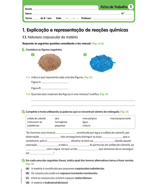 Exercícios F Q preparação teste Turma Data Professor Escola Nome