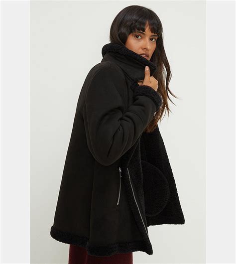 Buy Dorothy Perkins Longline Suedette Aviator Jacket In Black
