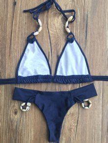 21 OFF 2021 Solid Color Seashell Embellished Bikini Set In BLUE ZAFUL