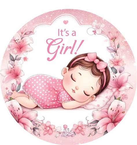 Its A Girl Glossy Stickers Labels Sleeping Baby Pink Flowers Etsy