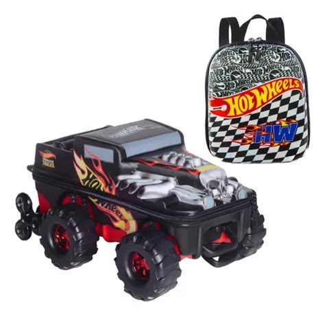 Kit Mochila Escolar Bone Hot Wheels Monster Trucks D Lancheira Maxtoy Rodinhas MercadoLivre