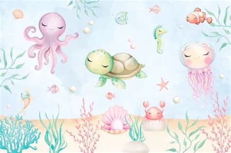 Fundo Do Mar Cute - Painel De Festa Sem Emendas Fundo Do Mar Cute Babys 4x2,5m ...