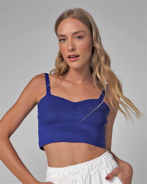 Riachuelo Regata Feminina Cropped Tricot Al A M Dia Azul Ak By