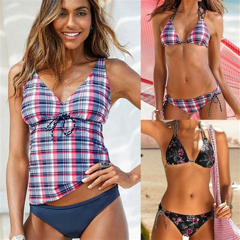 Bikini Bandage A Cuadros Para Mujer Ba Ador Sexy Con Relleno De Realce Traje De Ba