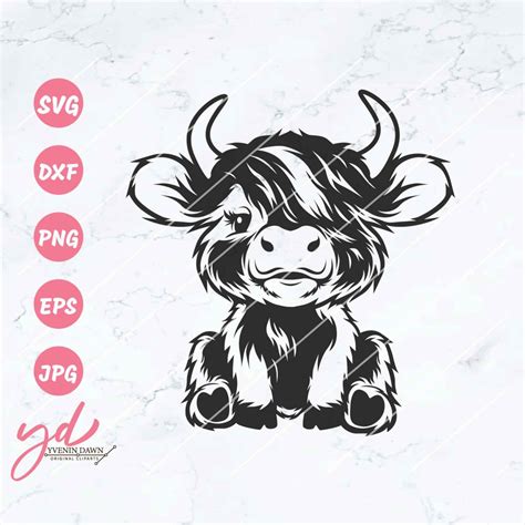Cute Highland Cow Sitting Svg Png | Highland Cow Svg | Cow Svg | Cute ...