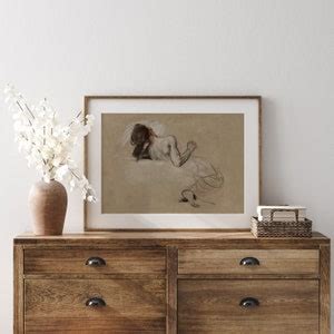 Antique Woman Sketch Art Vintage Nude Drawing Print Neutral Bathroom