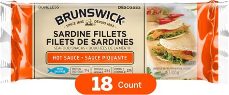 Brunswick Sardine Fillets Seafood Snacks In Hot Sauce 100g 18 Count