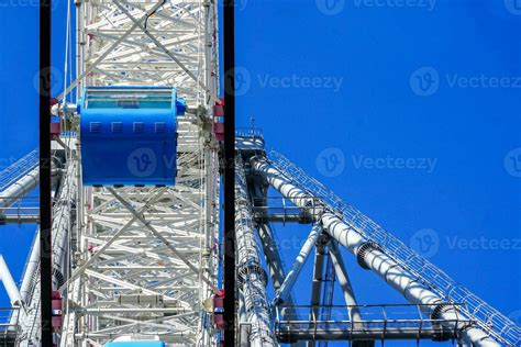 Closeup And Crop Tempozan Giant Ferris Wheel On Bright Blue Sky