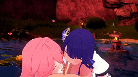 Raiden And Miko Double Blowjob Animation On Pixiv Genshin Porn