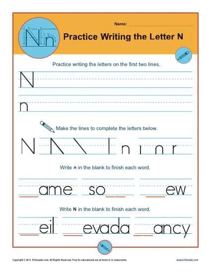 Letter N Worksheets Printable Handwriting Worksheet