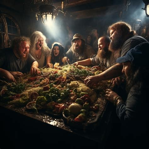 Premium AI Image A Group Of People Are Gathered Around A Table With Food