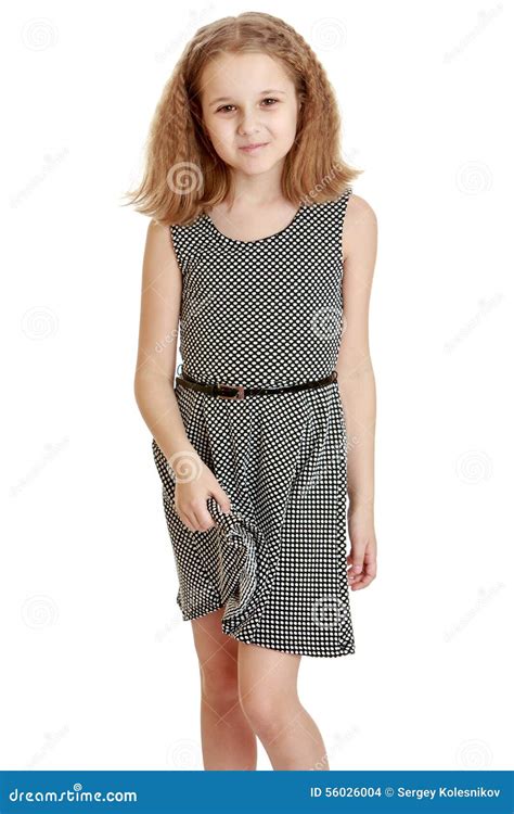Beautiful Dressy Blonde Girl In A Gray Silk Dress Stock Photo Image
