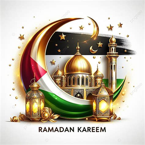 Ramadan Kareem With The Palestinian Crescent Against A Backdrop Of