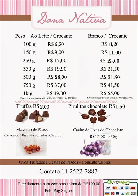 Sabor Nativo Chocolates Artesanais Tabela Ovos de Páscoa Caseiro 2014