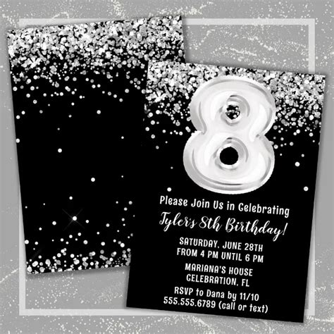 Black And White 8th Birthday Party Invitation Zazzle