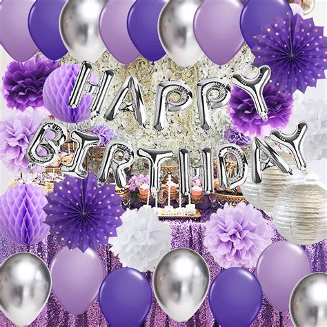 Purple Silver Birthday Decorations For Women Silver Happy