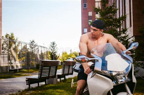 Handsome Male Athlete Man With Naked Torso Stock Image Image Of Bike