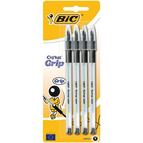 Bic Black Cristal Grip Ballpoint Pens 4 Pack Wilko