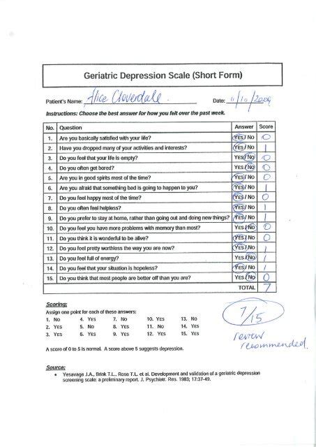 Geriatric Depression Scale Short Form E Ageing