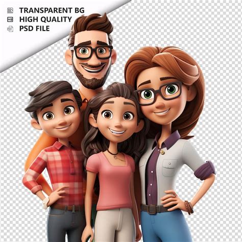 Familia Latina Sensible En D Estilo De Dibujos Animados Con Fondo Blanco Archivo Psd Premium