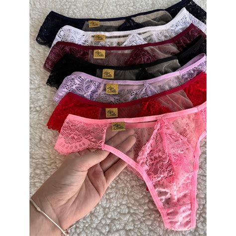 Kit Calcinha Lingerie Sexy Renda Fio Dental Tanga Adulto Forro Algod O Shopee Brasil