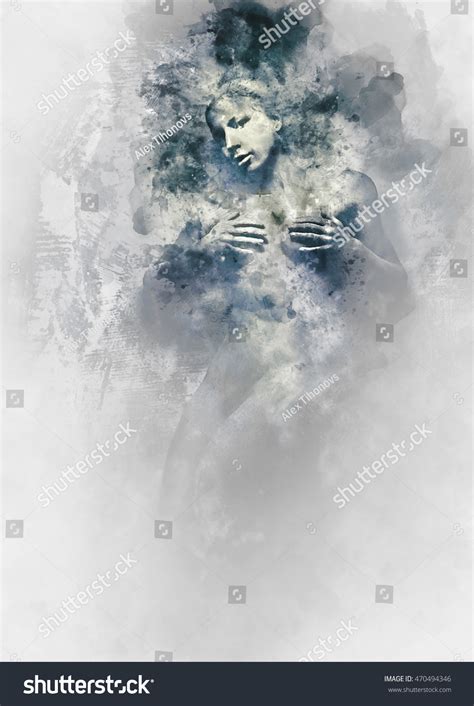Digital Watercolor Painting Naked Woman Stock Illustration Shutterstock