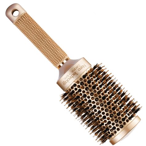 Boar Bristles Round Hair Brush Nano Thermal Ceramic And Ionic Tech And Anti Static Roller