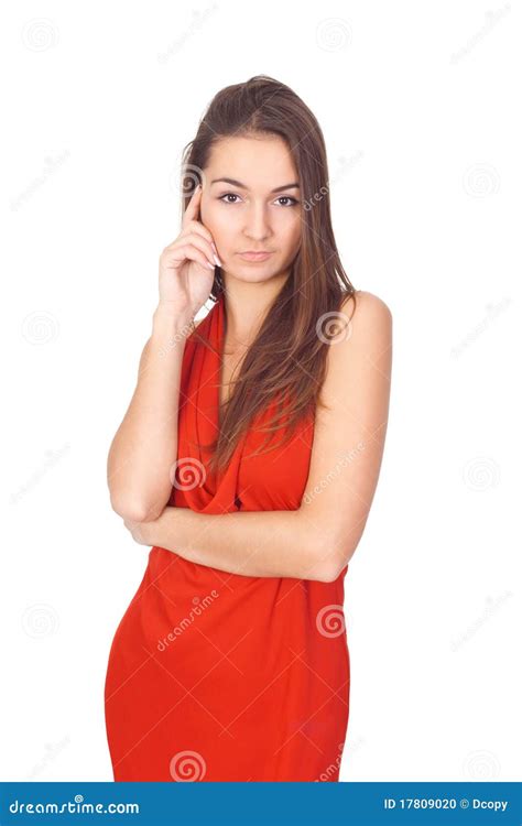 Brunette Woman In A Red Stock Photo Image Of Lifestyle