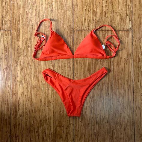 Neon Orange Bikini Set Swimwear Women S Fashion Swimwear Bikinis Swimsuits On Carousell