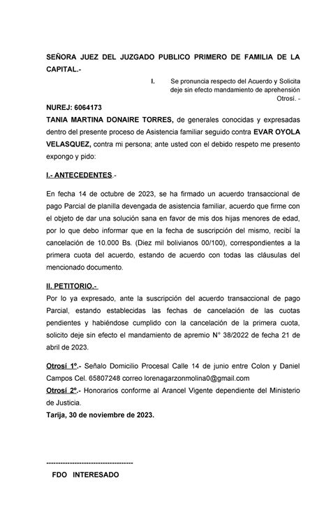 DEJE SIN Efecto Mandamiento DE Apremio SRA Tania SEÑORA JUEZ DEL