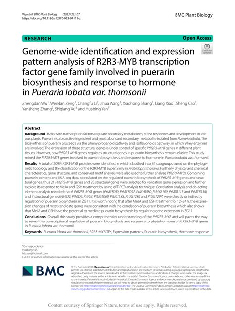 Pdf Genome Wide Identification And Expression Pattern Analysis Of