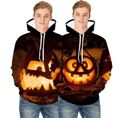 Hdl Mens Scary Halloween Pumpkin 3d Print Hooded Party Long Sleeve