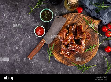 Grilled Sliced Ribs In Sweet And Sour Sauce Ribs Marinated In Honey