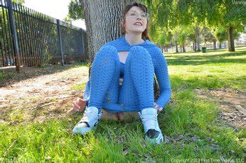 Brunette Babe Vanna Whitee Cheekily Strips Naked In The Woods Photos